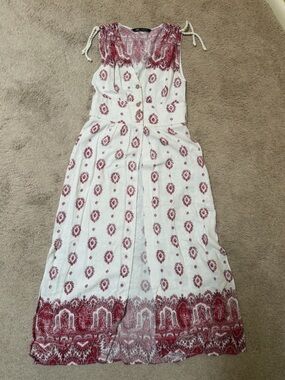 Boho Maxi Button-Front Duster with Red Print